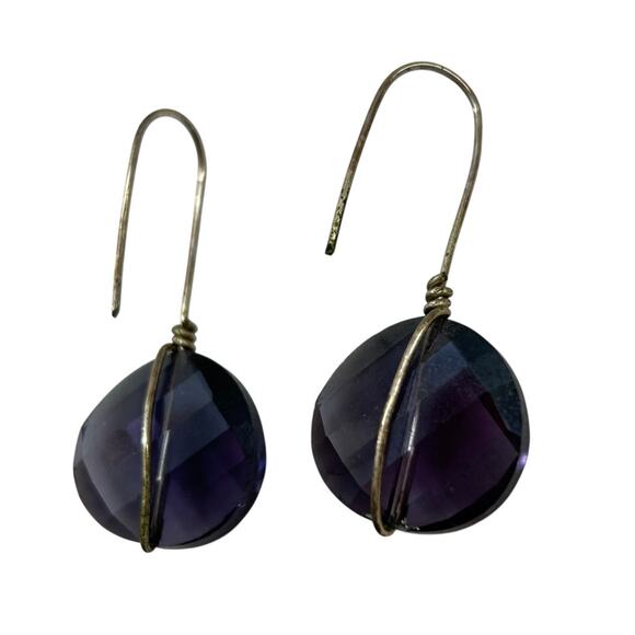 Silvertone and Faceted Acrylic Purple Pierced Fishhook Earrings 1.5" Drop - Picture 5 of 5
